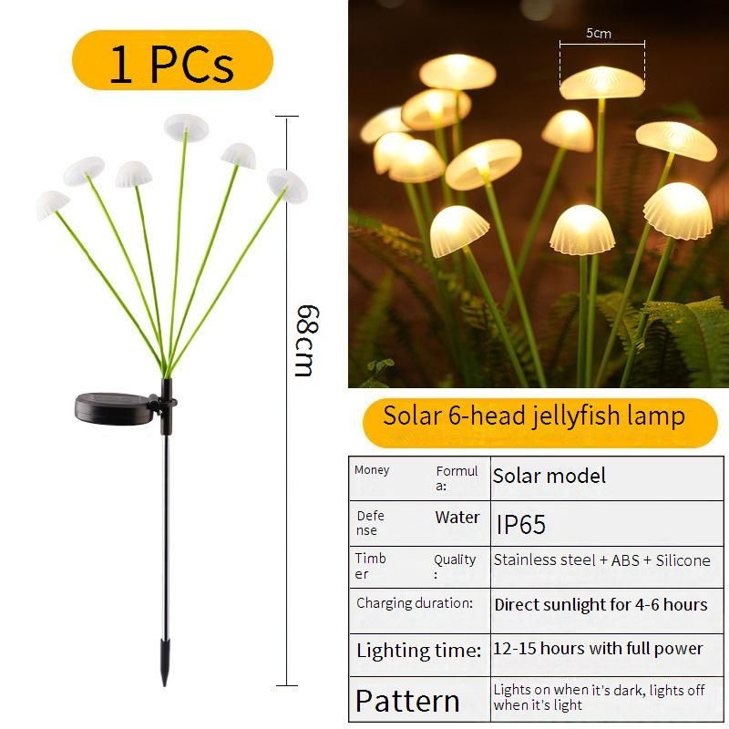 Solarbetriebene Quallen-Gartenleuchten – wasserdichte IP65-Dekorationsbeleuchtung für den Außenbereich mit 6/8/10 LED-Köpfen (warm/bunt)_voghion.com