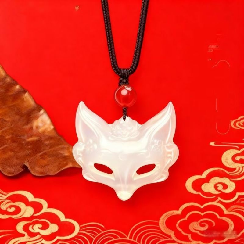 Ciondolo con maschera di volpe in agata bianca, collana con volpe in diaspro: un regalo unico per la tua ragazza durante il festival Qixi_voghion.com