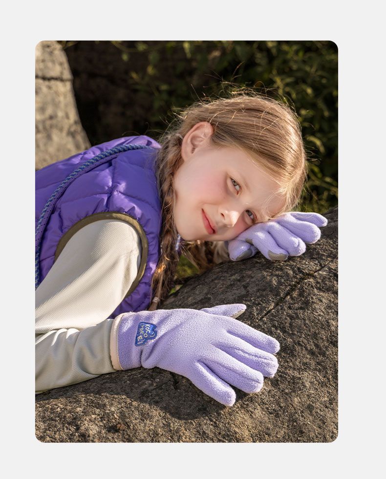 Kids’ Fleece Gloves – Winter Touchscreen Mittens For Boys & Girls (Ages 4-8), Anti-Static Thermal Gripper Gloves (Purple/Starry Blue/Misty Beige)_voghion.com