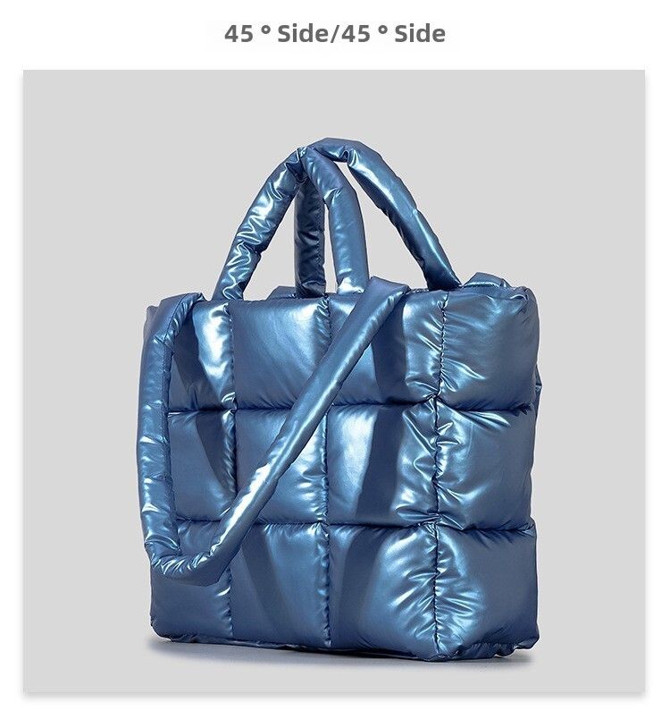 Borsa a tracolla alla moda, nuova borsa tote trapuntata a quadri versatile di alta qualità, borsa invernale da donna in nylon morbido e gonfio, grande capacità._voghion.com