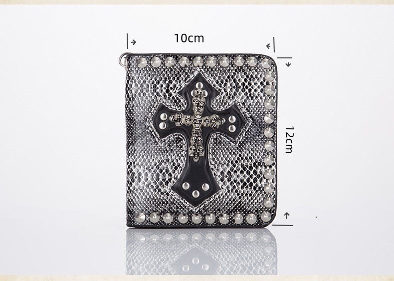 Men's Wallet Wallet Skull Snake Men's Bag Cross Rivet Punk Wallet_voghion.com