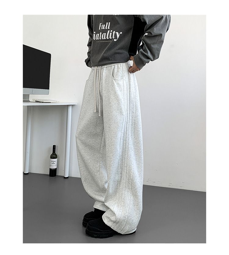 Yan Şeritli ve Kırışık Tasarımlı Erkek Günlük Jogger Pantolon - Günlük Giyim İçin Bol Kesim, Elastik Bel, Rahat Antrenman Eşofman Altı_voghion.com