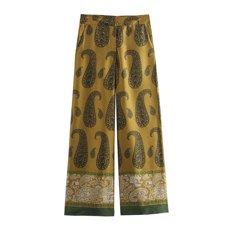 Elegante completo da donna in raso con stampa - Top a maniche lunghe e pantaloni - Motivo geometrico - Comodo misto poliestere - Moda autunnale_voghion.com