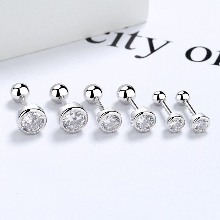 Orecchini in argento sterling 925 con castone e chiusura a vite, taglio rotondo, zirconi cubici, regalo K78_voghion.com