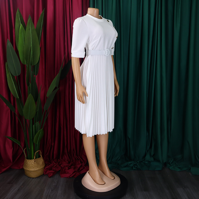 Robe de commerce extérieur plissée à boutons de couleur unie de style africain pour femmes automne et hiver_voghion.com