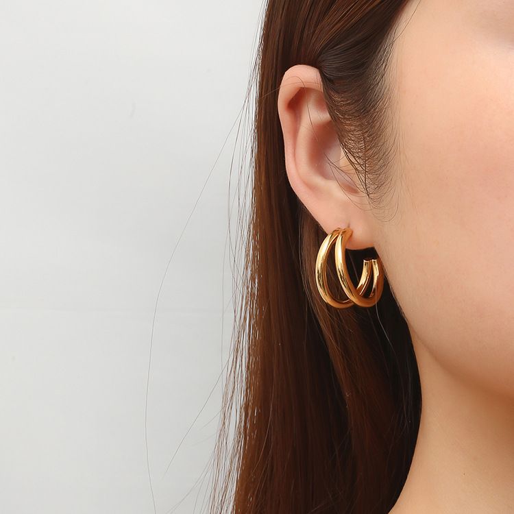 Orecchini a cerchio da donna in acciaio inossidabile, leggeri e minimalisti, in stile europeo e americano, con motivo geometrico, tendenza moda._voghion.com