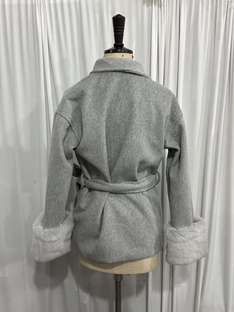 Trenchcoat aus Wollmischung – Langer Damenmantel mit übergroßem Revers und Gürteldetail für elegante und lässige Kleidung_voghion.com