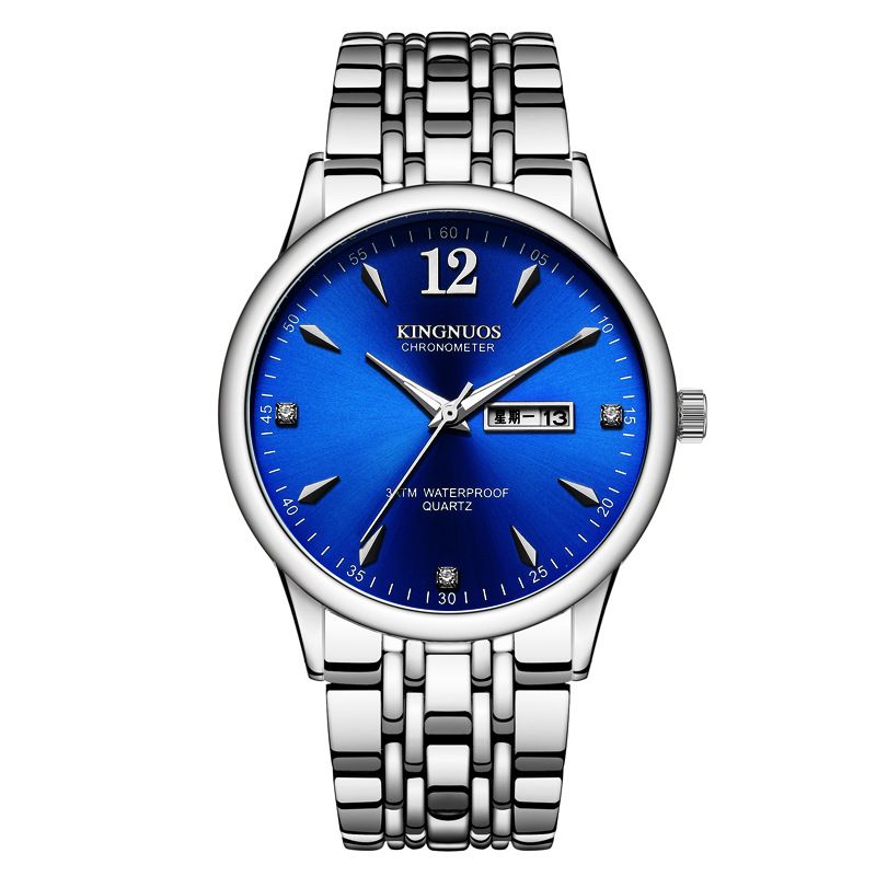 Simple Fasion Fres Casual Quartz Couple Watces Steel Band Dual Calendar Men's Luminous Waterproof Trendy Women's_voghion.com