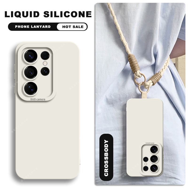 Lanyard Liquid Silicone Phone Case For Samsung Galaxy S24 S23 S22 S25 Ultra Plus A54 A53 A52 A55 5G Wrist Strap Original_voghion.com