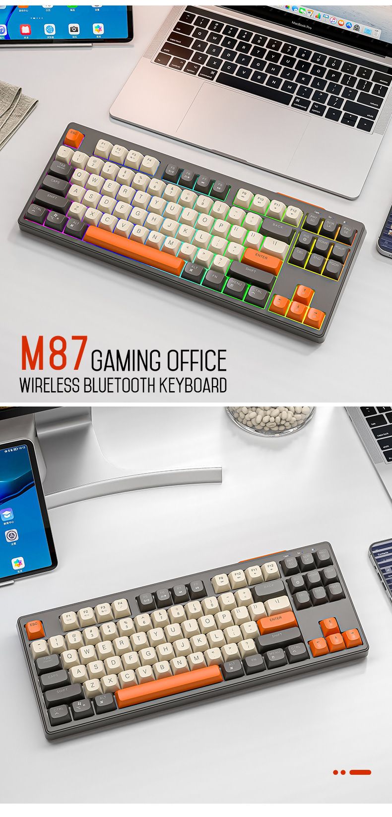 M87 Bezprzewodowa Bluetooth Dual-mode Mechaniczne uczucie Gry E-sport Biuro Ciche PBT Klawiatura i mysz_voghion.com