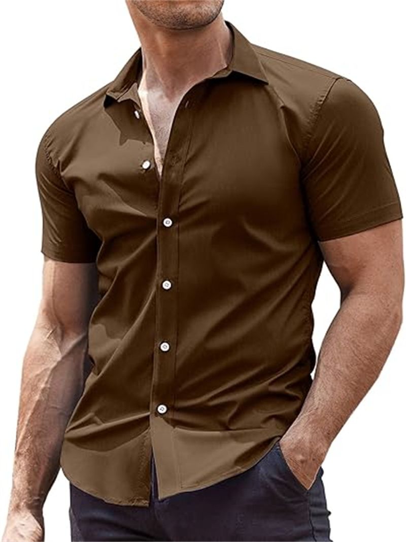 Herrenbekleidung Hemd Kurzarm Casual Button Down Strandhemd_voghion.com