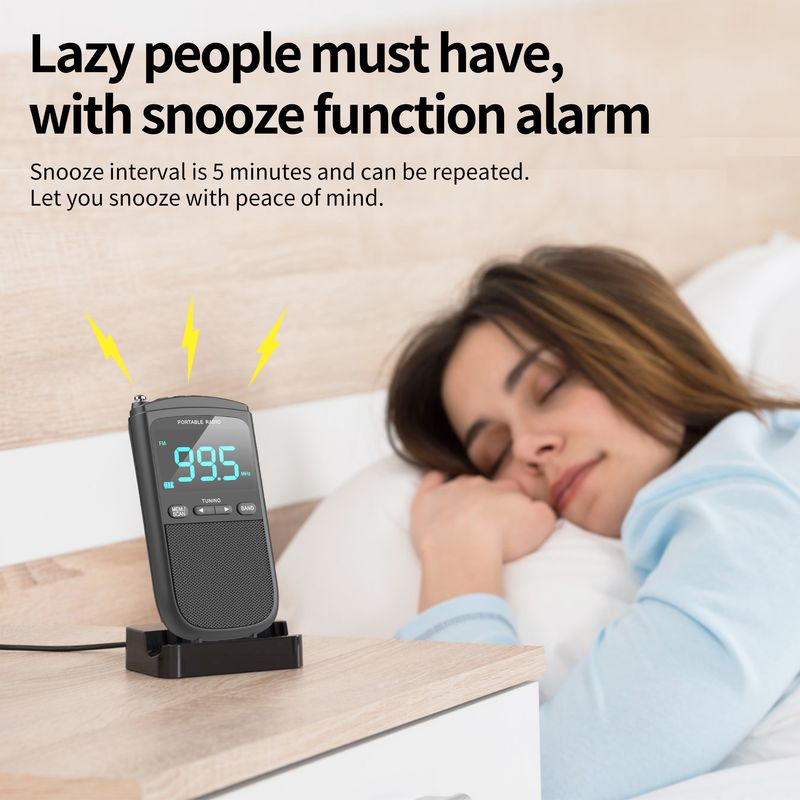 Radio tascabile portatile AM stereo personale ricaricabile Mini FM con jack per cuffie, sveglia, per trasmissioni meteo all'aperto_voghion.com