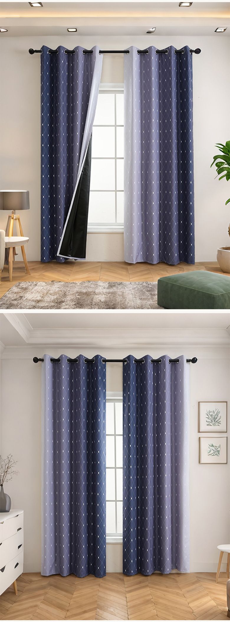Karartma Perdeleri - %100 Işık Engelleme ve Isı Yalıtımı (Oturma Odası/Yatak Odası İçin Matkapsız Degrade Tasarım UV Koruması)_voghion.com