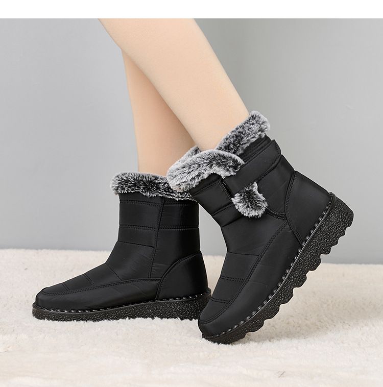 Women's Winter Snow Boots With Fleece Lining, Thick High-Top Warm Shoes, Slip-Resistant Sole, Casual Zip-Up Ankle Boots For Women_voghion.com