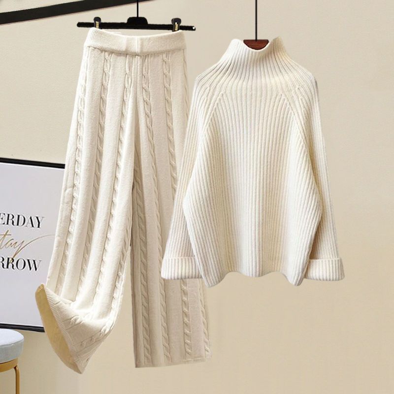 Îmbrăcăminte pentru femei Costume de toamnă și iarnă pentru femei de mărime mare, îmbrăcăminte exterioară de stil nou, vestă îngroșată, pulover tricotat, pantaloni largi, costum trei piese_voghion.com