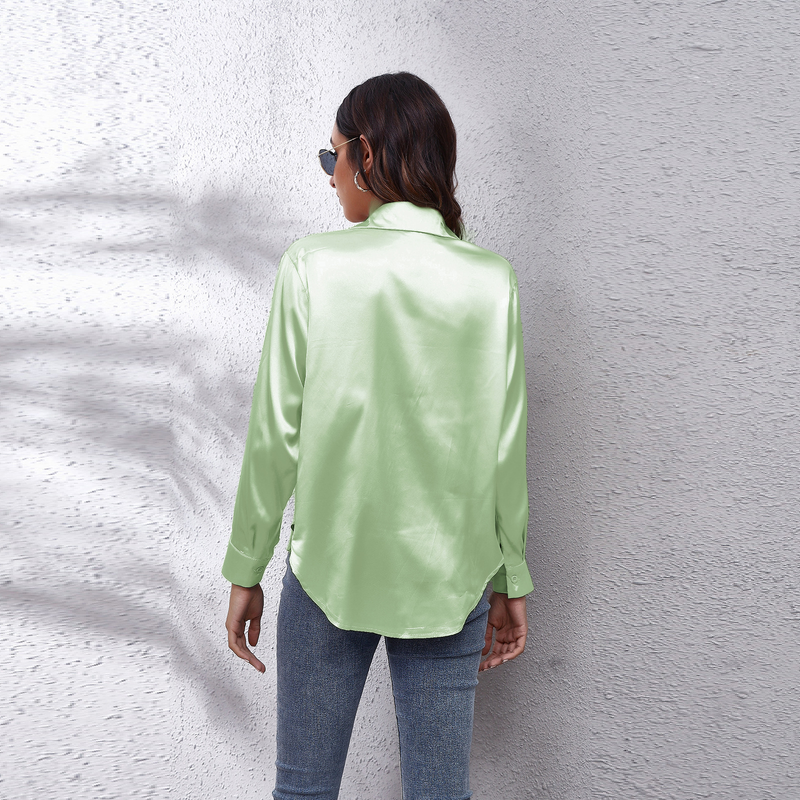 Women's clothing color D shirt satin silk imitation long sleeve shirt_voghion.com