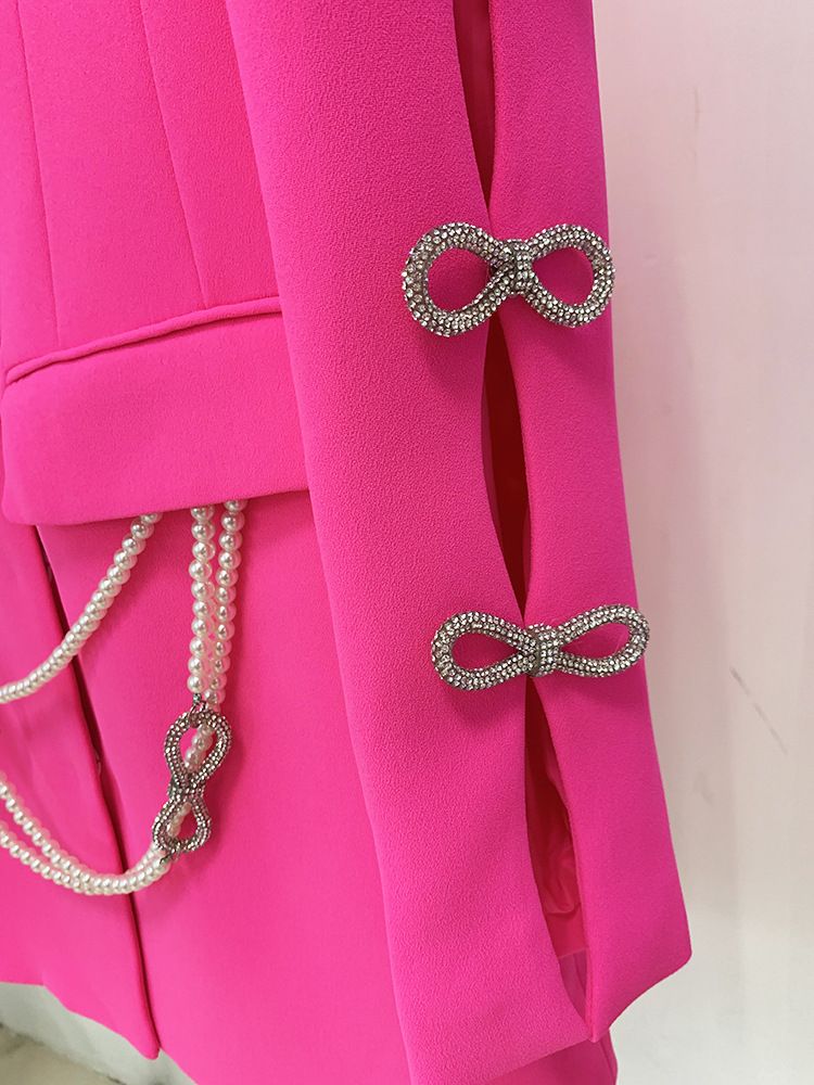 Gonna da donna con design temperamento, maniche cave, fiocco di diamanti, perle_voghion.com
