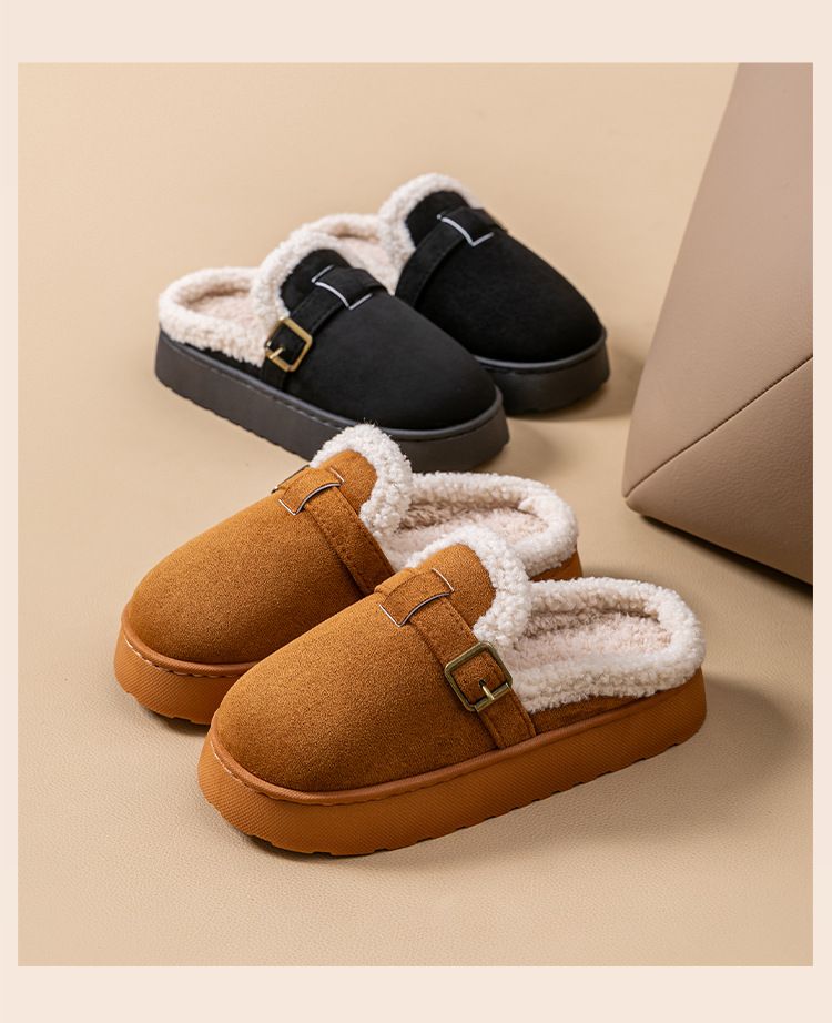 Damenschuhe Dickbesohlte Pelzige Halbschuhe Für Damen Für Herbst Und Winter Neue Slipper Zum Hineinschlüpfen Mit Samt- Und Baumwollpantoffeln_voghion.com