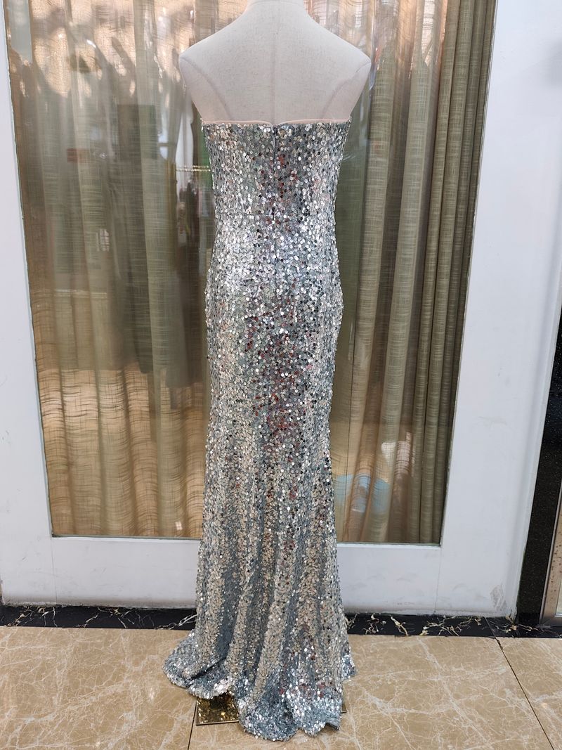 Elegant Sequin Embellished Strapless Evening Gown For Parties, Banquets & Formal Events – Glamorous Bodycon Dress With Backless Design_voghion.com