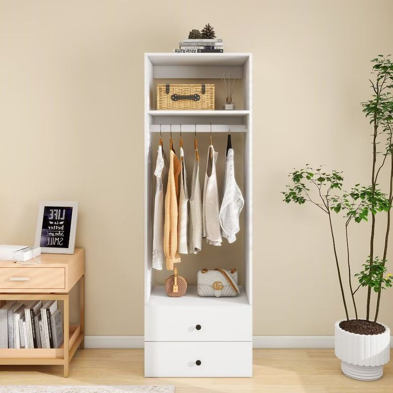 70.2"H Livelylodge Wooden Modular Closet Organizer:Modern Open Wardrobe Closet System With 2 Drawers For Bedroom&Coatroom White Finish_voghion.com