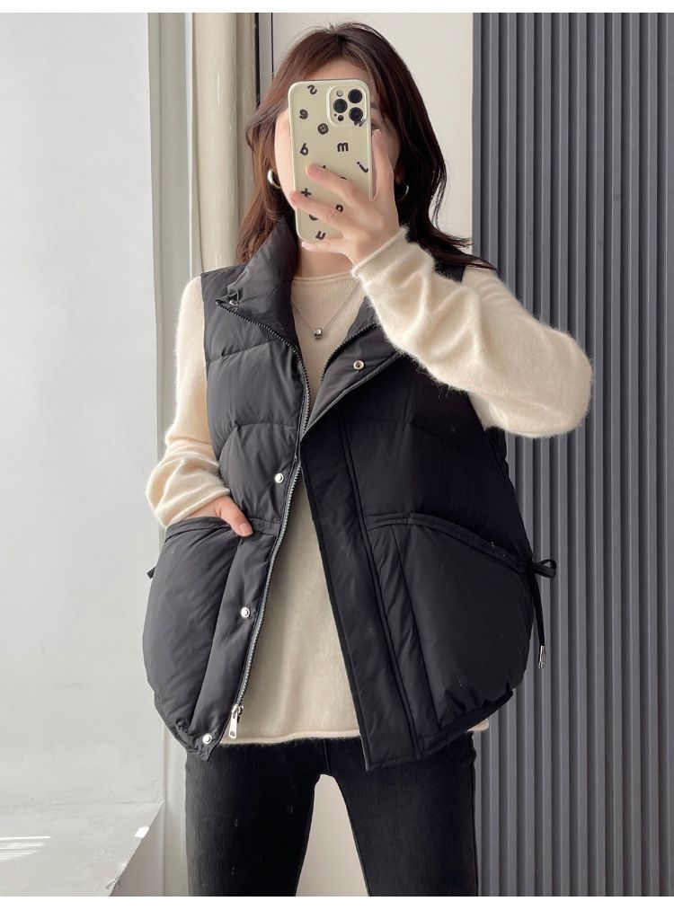 Gilet matelassé pour femme – Motif 3D et col montant zippé (Indispensable pour superposer les vêtements d'hiver légers)_voghion.com