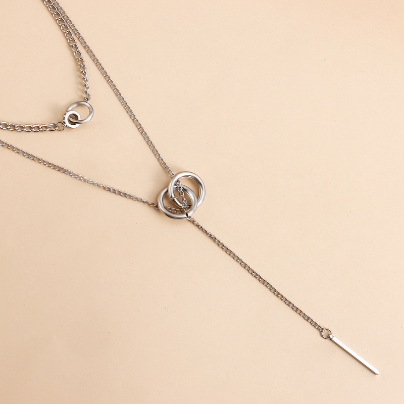 Collier pull Long avec pompon, pendentif Double cercle, longue chaîne, bijoux pour femmes_voghion.com