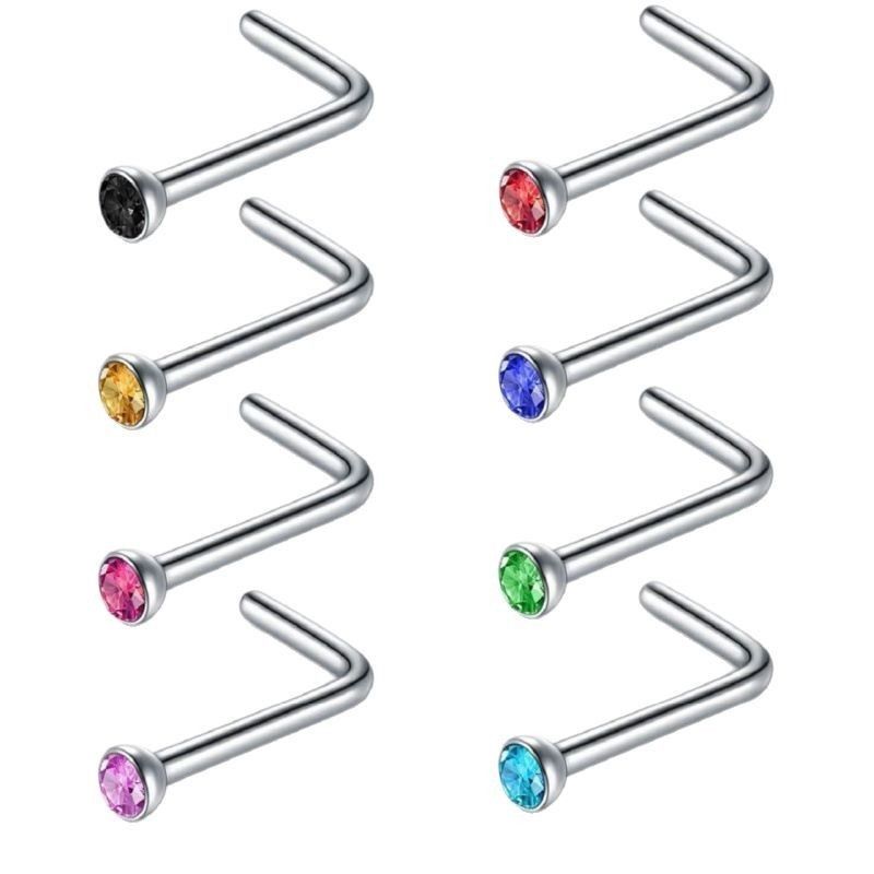 Women's Jewelry Stainless Steel Nose Nail Set 18 Pieces Piercing Nose Ring Set Titanium Steel Nose Jewelry_voghion.com