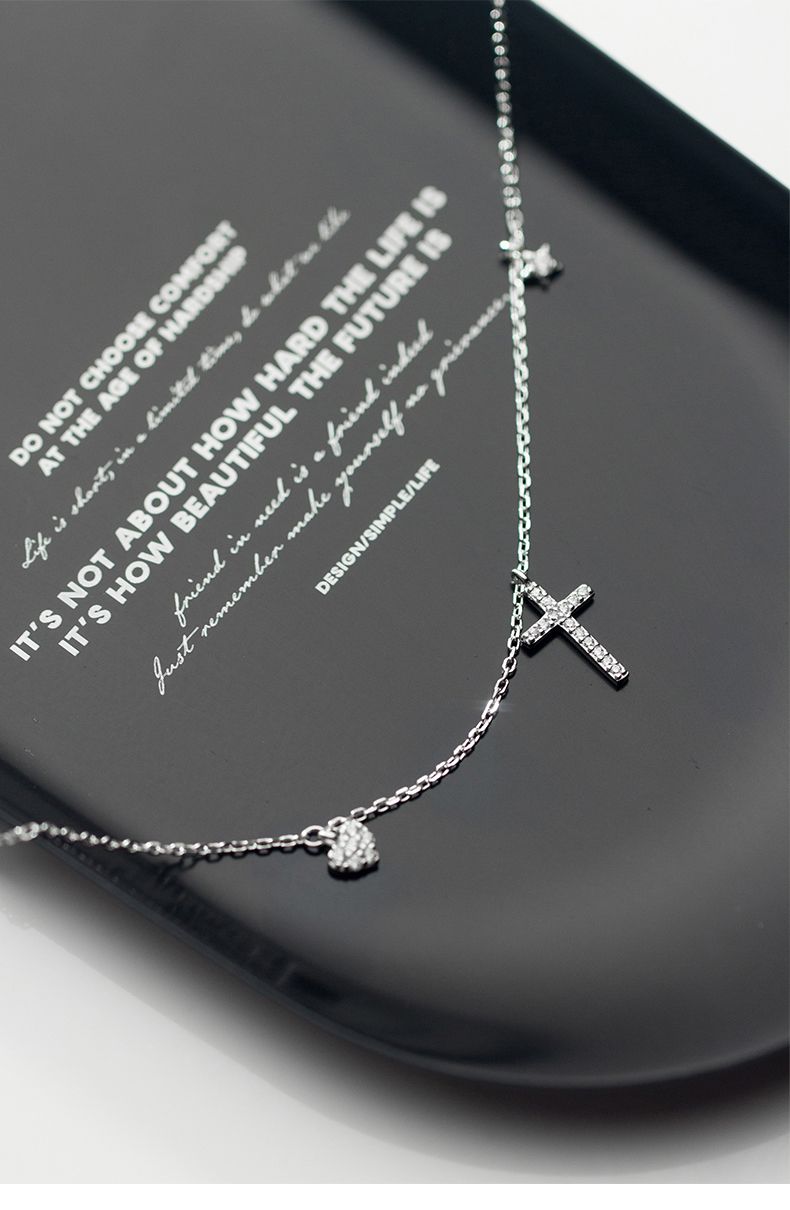 Collana con ciondolo a forma di cuore con croce stellata in argento Sterling Modian per donna, catena color oro, stile coreano, gioielleria raffinata_voghion.com