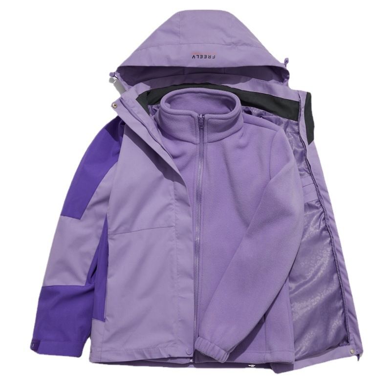 Zestaw trzyczęściowy, męski i damski, w tym samym stylu, z odpinaną podszewką z aksamitu w kolorze złotym i norek, do wspinaczki górskiej na świeżym powietrzu_voghion.com