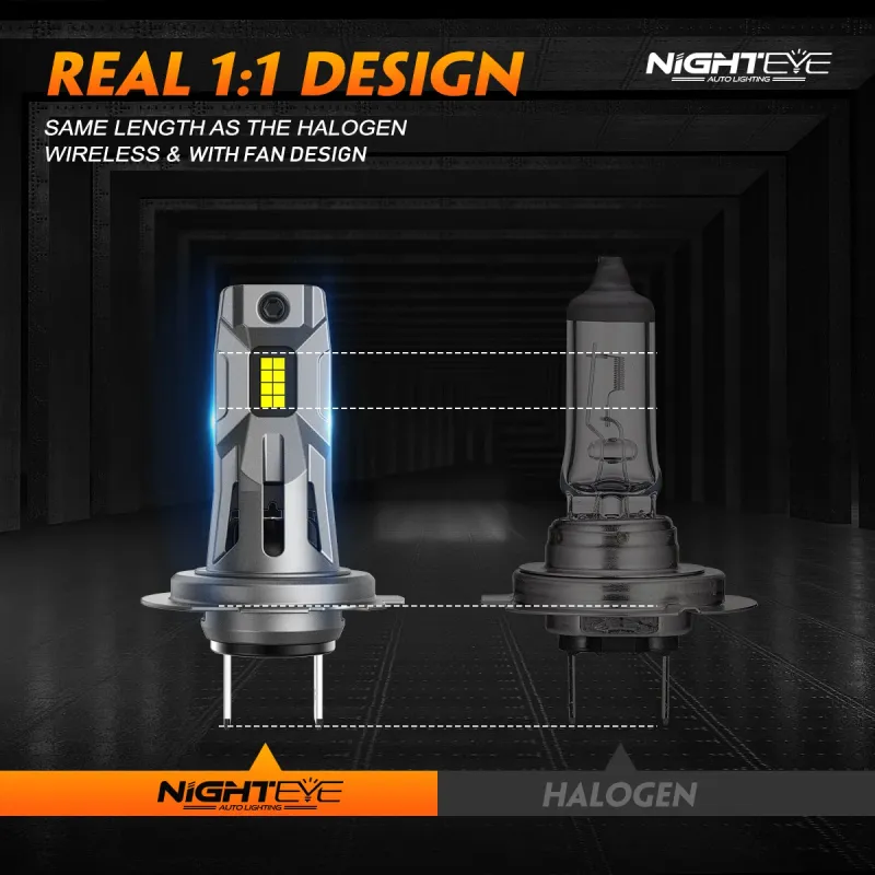 NIGHTEYE LED Headlights 20000LM Canbus Mini Size H7 Light Bulbs 60W 6500K White Plug And Play Car Lights With Fan_voghion.com