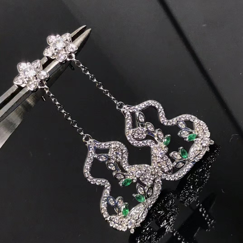 Designer's Classic Women's Full Diamond Vine Gourd Earrings Rose Gold Hollow Diamond Pendant Ruby Light Luxury Earrings Earrings_voghion.com