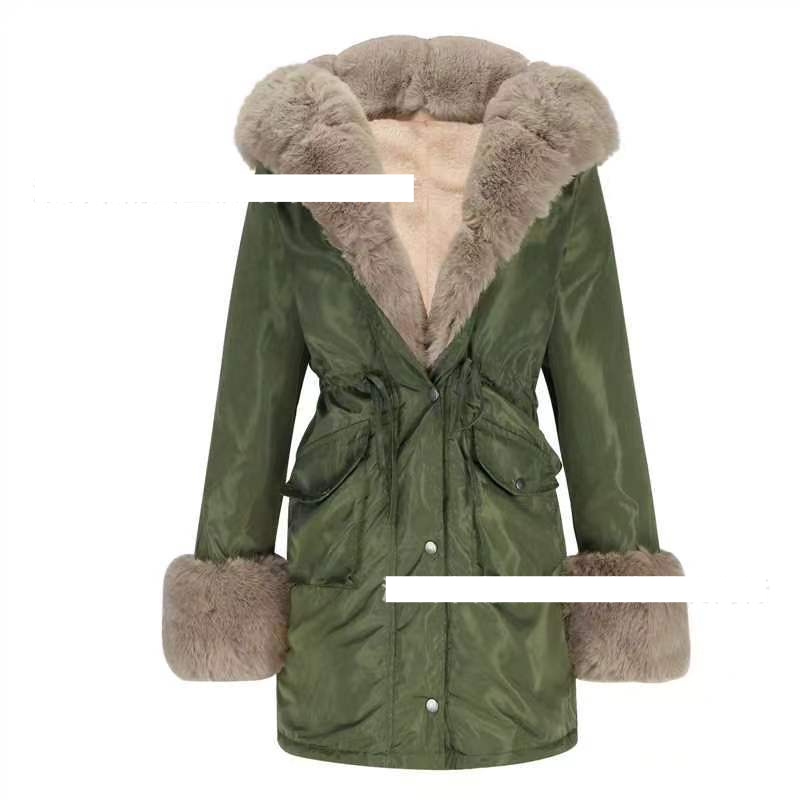 Im Herbst und Winter heiß verkaufte, schmal geschnittene, warme Damenjacke, mittellanger Mantel aus Woll- und Baumwollimitat mit Kapuze_voghion.com