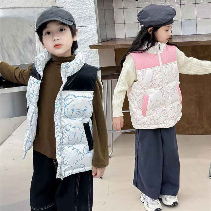 Colete infantil moderno e descolado, outono e inverno, novo estilo, sem lavagem, colete grosso para bebês, versátil e estiloso para meninos e meninas_voghion.com