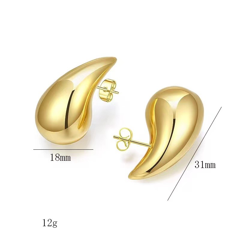 Stainless steel hollow teardrop earrings high end real gold plated simple style teardrop earrings_voghion.com