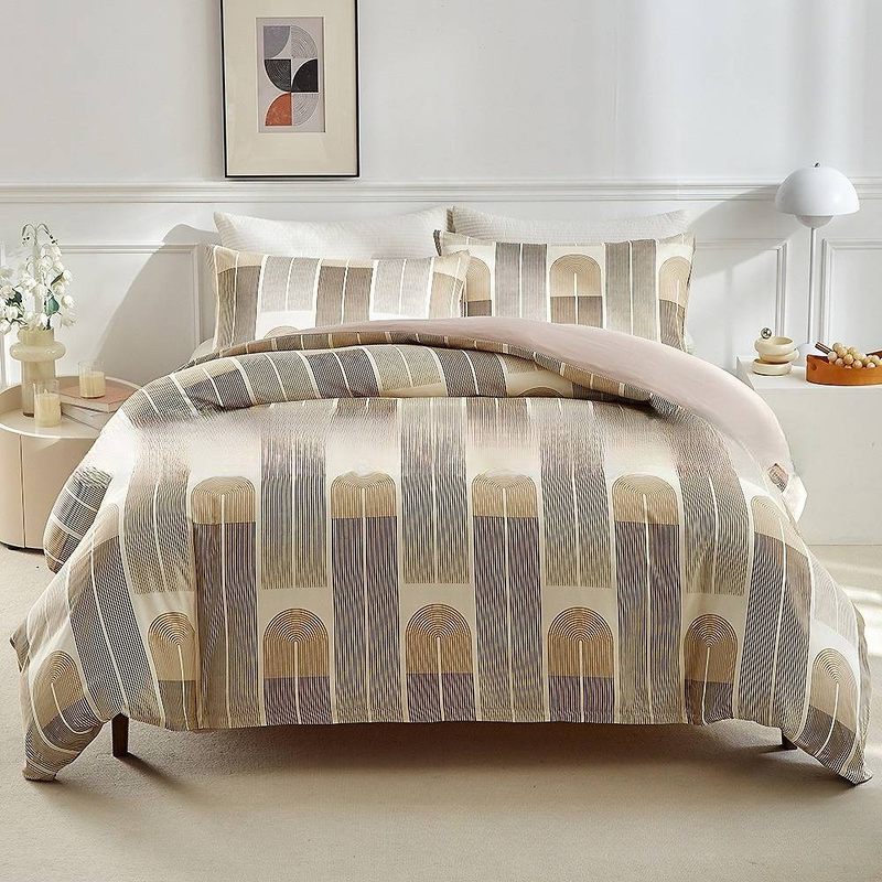 Geometric Stripe Print Quilt Cover Pillowcase Two/three Piece Set Full Size For Bedding_voghion.com