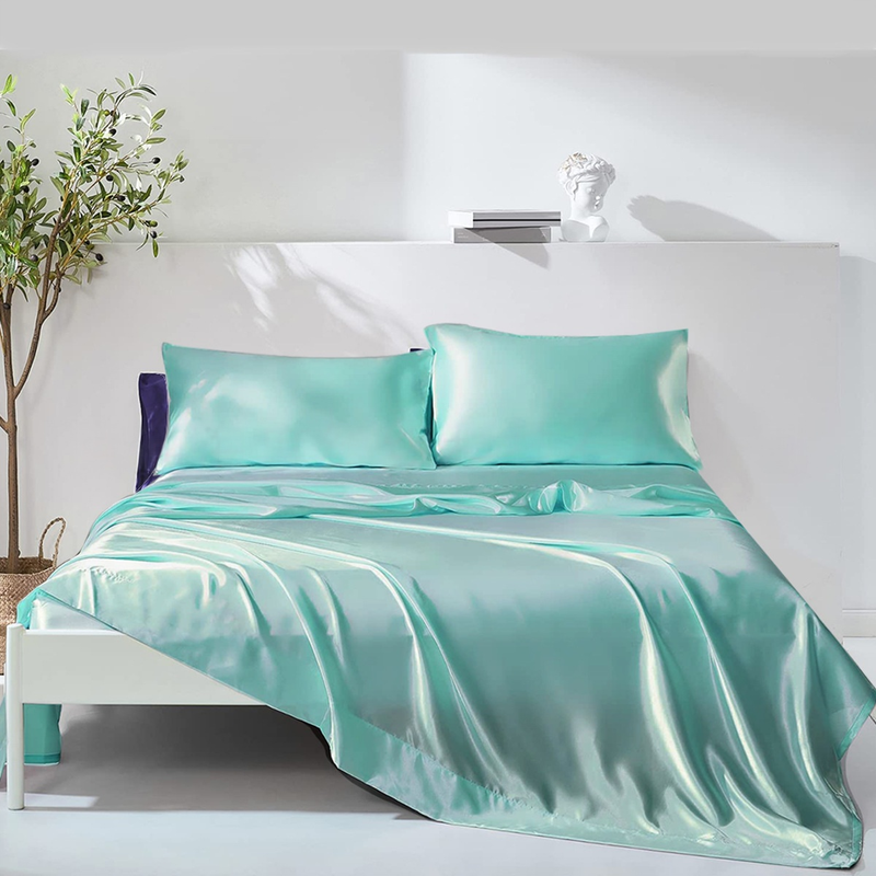 Juego de sábanas de satén de 4 piezas, ropa de cama de lujo con sábana ajustable, sábana encimera y fundas de almohada, tela ultra suave y agradable para la piel._voghion.com