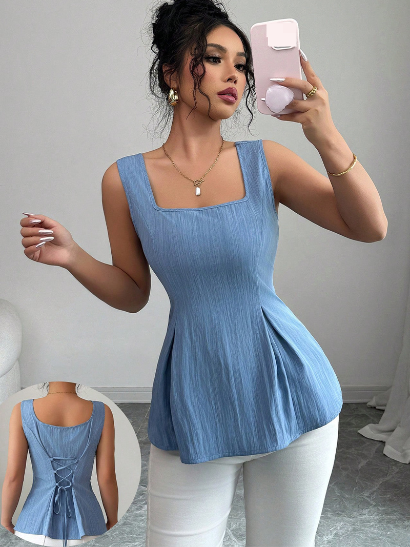Damenbekleidung Ärmelloses Hosenträger-Top mit Kordelzug Kleine Weste Schlanker Pullover_voghion.com
