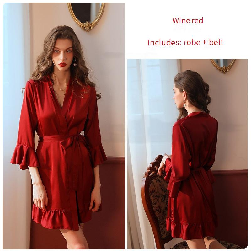 Men's Sleep Secret Love Orange Brand Temptation Private Room Sexy Pajamas Pure Desire Simulated Silk Lotus Leaf Cuffs Cardigan Outer Robe Nightgown_voghion.com