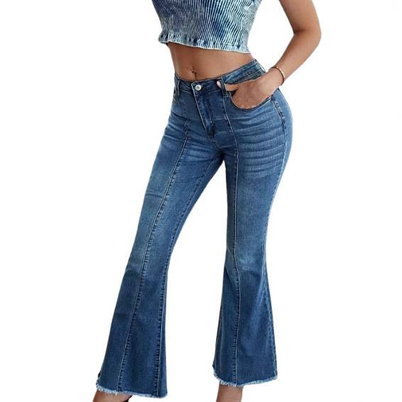 Damenbekleidung New Style Fashion Casual Slim High Waist Raw Edge Washed Micro Flared Denim Hose für Frauen_voghion.com