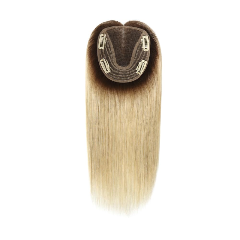 Topper per capelli da donna in pizzo resistente, 100% capelli umani, 4 clip in topper, colore ombré #613BC, lunghezza capelli 30 cm_voghion.com