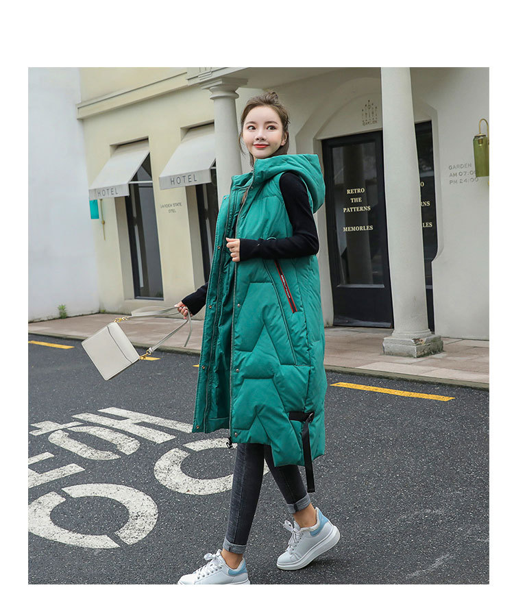 Dameskleding Dames lang gewatteerd vest met capuchon - Wintermode gewatteerd mouwloos jack voor casual en kantoor (wit/groen/zwart, M-XXL)_voghion.com