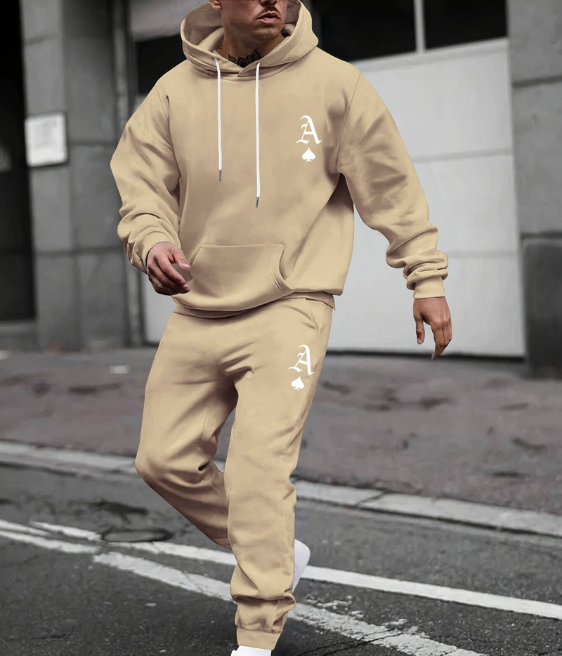 Conjunto de sudadera y jogger estampados para hombre, chándal de invierno cálido con forro polar y chaqueta con cremallera, ropa informal de calle._voghion.com