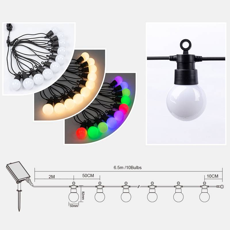 Cordão de Luzes Solares para Exterior, 50 Luzes LED Globo com 8 Modos de Iluminação, À Prova D'água e Resistente às Intempéries para Camping, Pátio, Jardim e Decoração de Festas_voghion.com