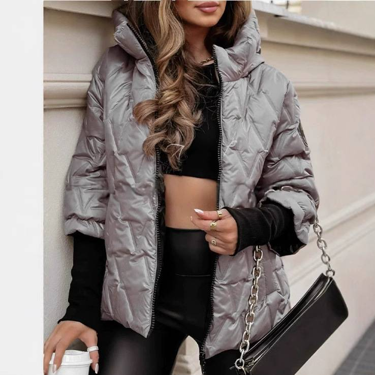 Damenbekleidung Neue Mode Mit Kapuze Mode Lose Langarm Patchwork V-förmige Baumwolljacke Damen_voghion.com