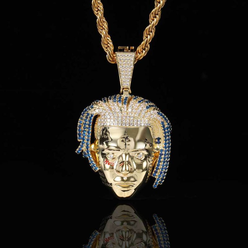 Men's Jewelry XXXTentacion Pendant Necklace With Zirconia, Hip Hop Inspired Chain For Men, Gold & Silver Plated Copper, 24inch 3mm Rope Chain_voghion.com