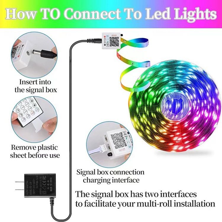 24 V Smart RGB LED-Lichtstreifen mit Bluetooth und 44-Tasten-IR-Fernbedienung – 16 LEDs/m, 3535 SMD, 10 lm/Diode, Musiksynchronisation, CE-zertifiziert (10 m/15 m/20 m/30 m/40 m)_voghion.com