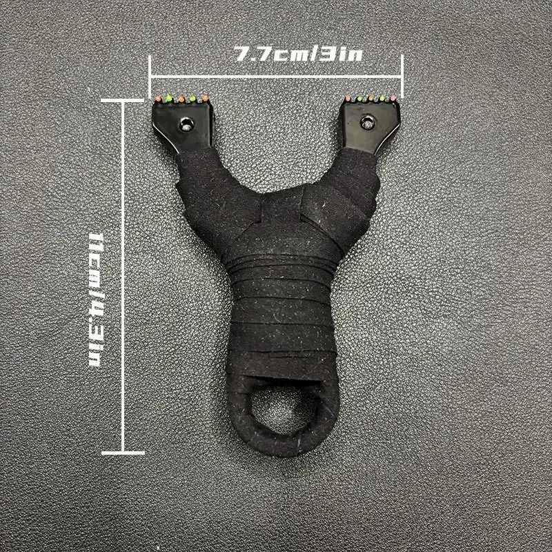 Compact Black Slingshot With Flat Rubber Band - Portable, Durable Aluminum Alloy, Ideal For Outdoor Activities, Includes One Rubber Band_voghion.com