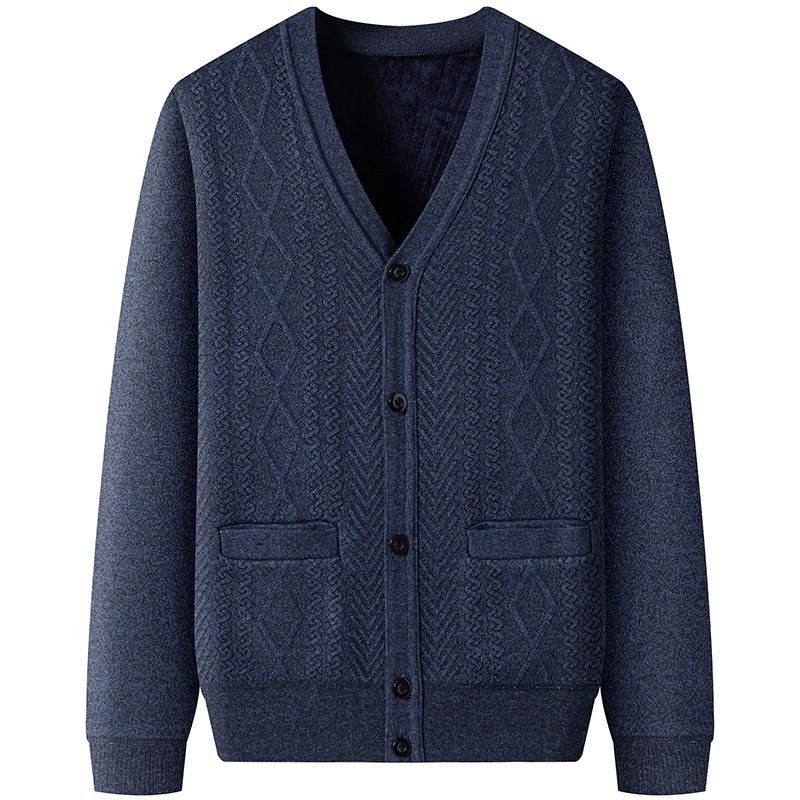 Heren fluwelen V-hals trui jas - Winter warme fleece gevoerde jas, oversized casual blazer met relaxte pasvorm (lichtgrijs/donkergrijs)_voghion.com