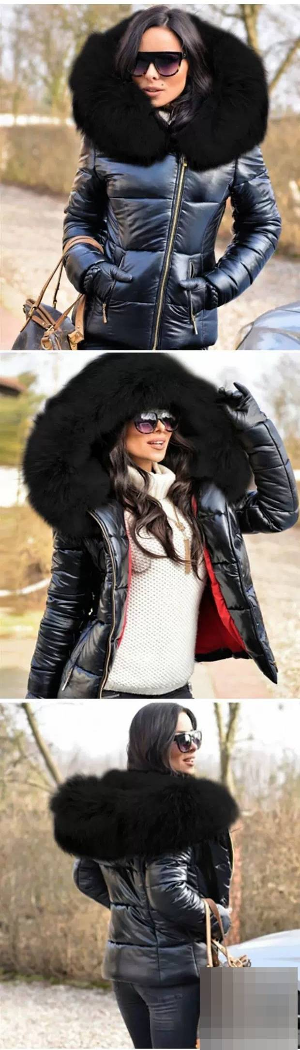 Damen-Winterpufferjacke mit abnehmbarem Pelzkragen, kurzer Steppmantel, warme Oberbekleidung mit Fleecefutter für Herbst und Winter (mehrere Farben und Größen)_voghion.com