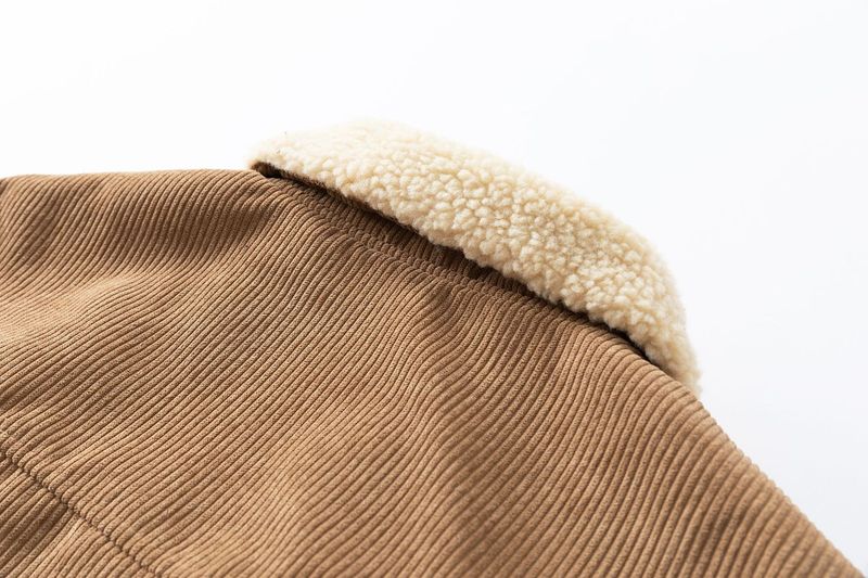 Herren-Arbeitsjacke aus Cord – Vintage-Passform im Relaxed Fit mit gestepptem Futter, winddichter Mantel mit Reißverschluss für den Winter (Schwarz/Anthrazit/Karamell, 100 % Polyester)_voghion.com